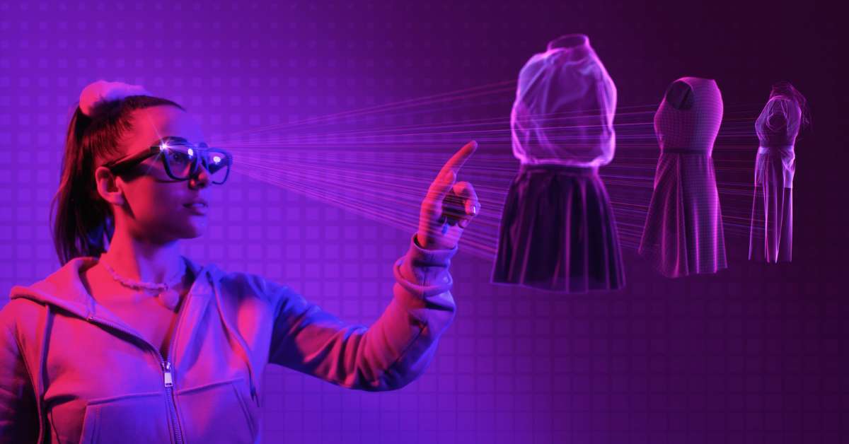 Woman stands and picks out an AI produced virtual outfit