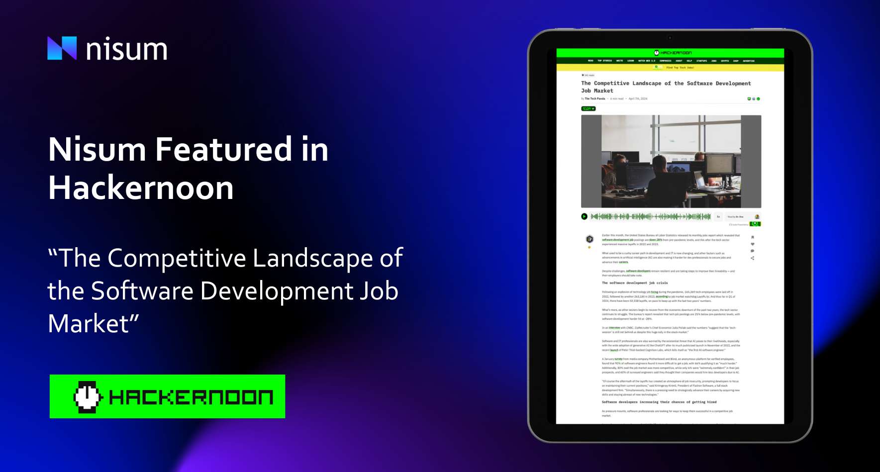 Graphic of EVP, Sajid Mohamedy's expert opinion on the current state of the software engineering job market featured in Hackernoon