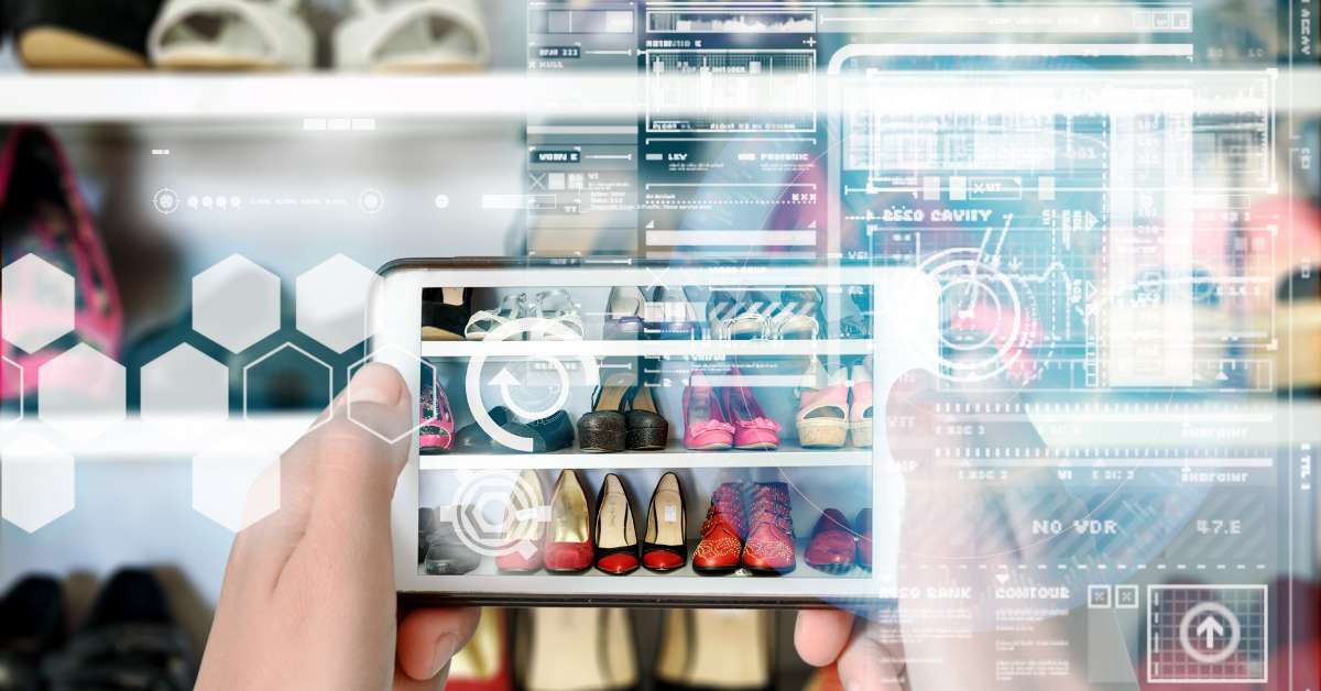 Person holds a mobile device with AI generated fashion image suggestions.